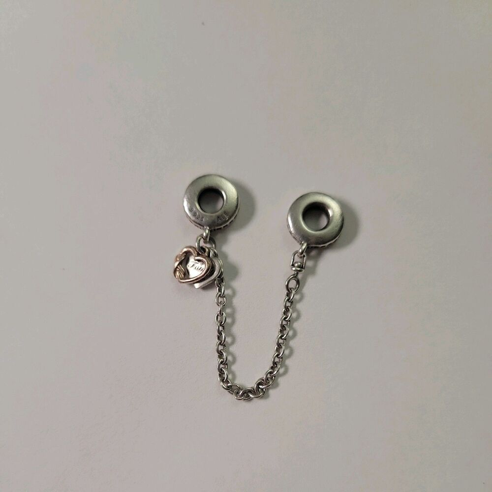 Genuine Pandora Gold Two Tone Heart Family Safety Chain ALE 925 789541C01